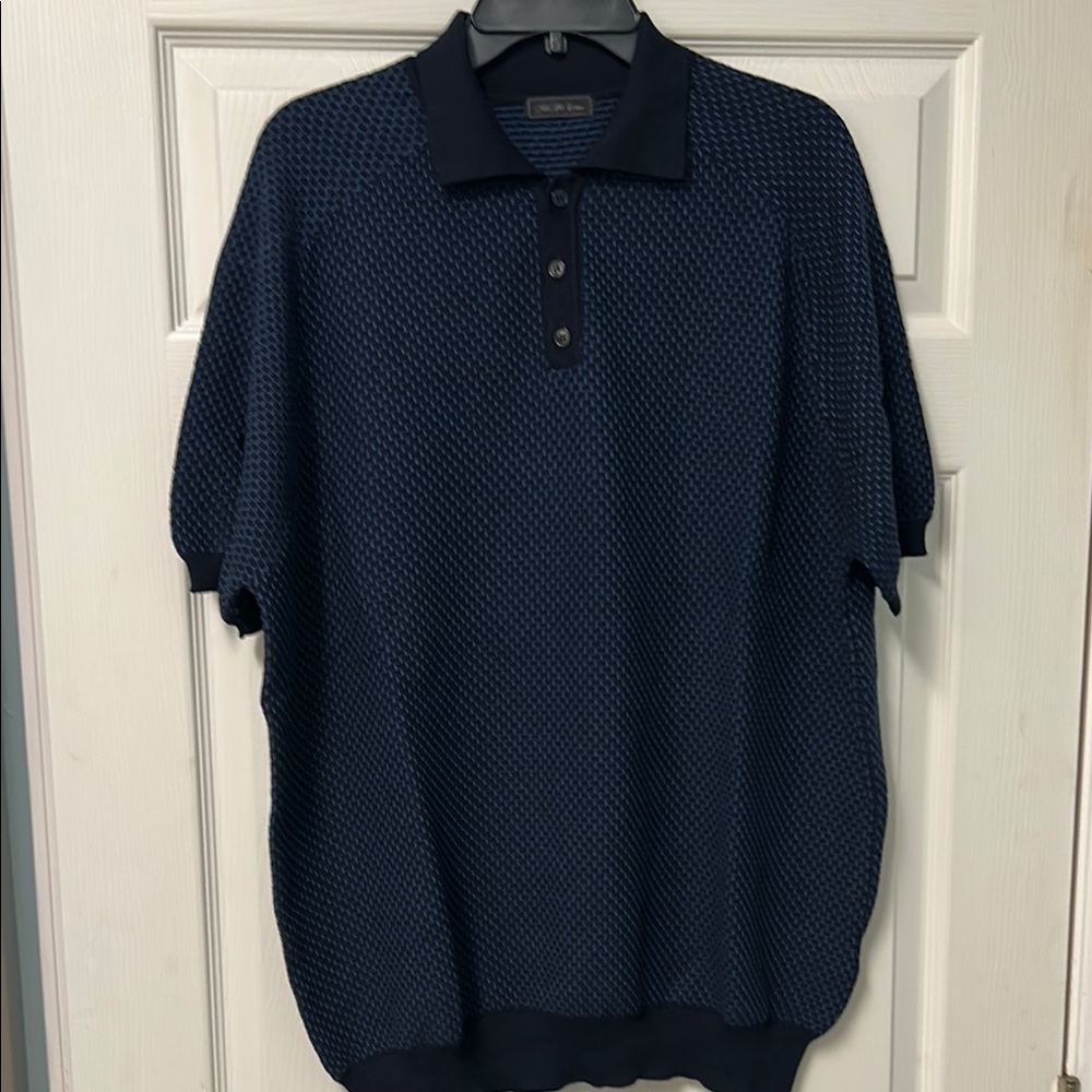 Saks Fifth Avenue Textured Dark Blue/Black Polo Shirt XXL